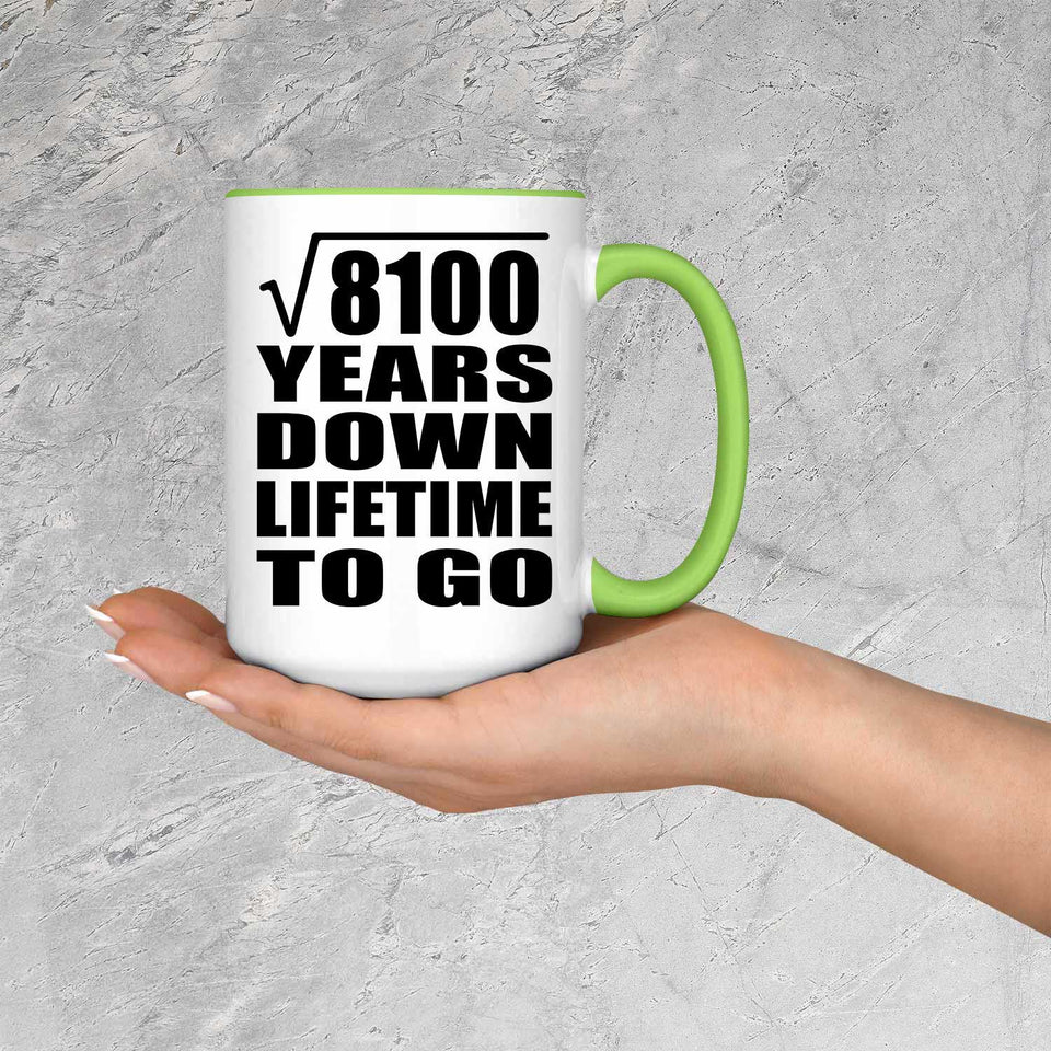 90th Anniversary Square Root of 8100 Years Lifetime To Go - 15oz Accent Mug Green