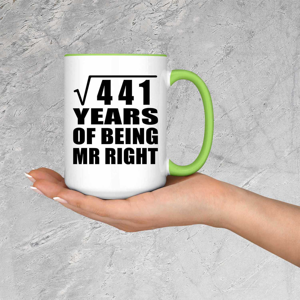 21st Anniversary Square Root of 441 Years of Being Mr Right - 15oz Accent Mug Green