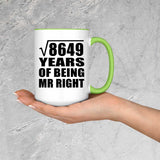 93rd Anniversary Square Root of 8649 Years of Being Mr Right - 15oz Accent Mug Green