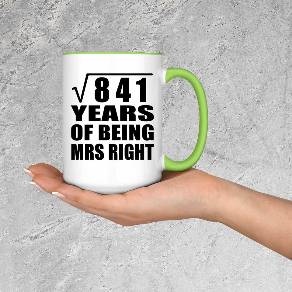 29th Anniversary Square Root of 841 Years of Being Mrs Right - 15oz Accent Mug Green