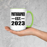 Photographer Established EST. 2023 - 15oz Accent Mug Green