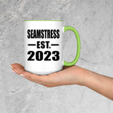 Seamstress Established EST. 2023 - 15oz Accent Mug Green