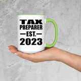 Tax Preparer Established EST. 2023 - 15oz Accent Mug Green