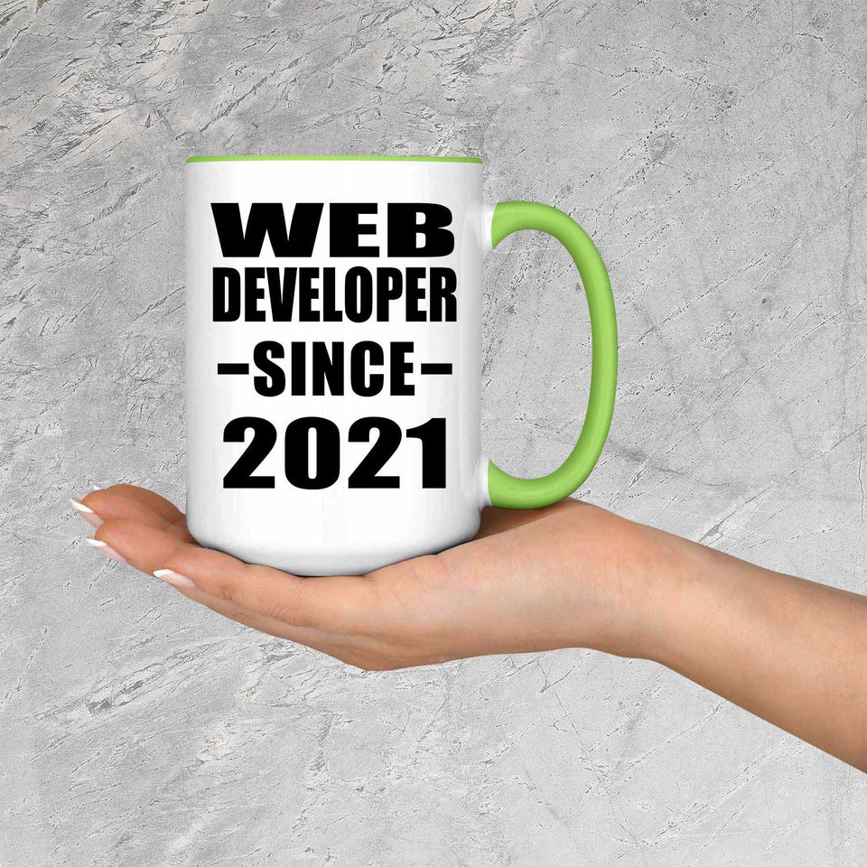 Web Developer Since 2021 - 15oz Accent Mug Green