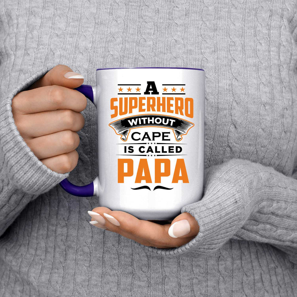 A Superhero Without Cape is Called Papa - 15oz Accent Mug Purple