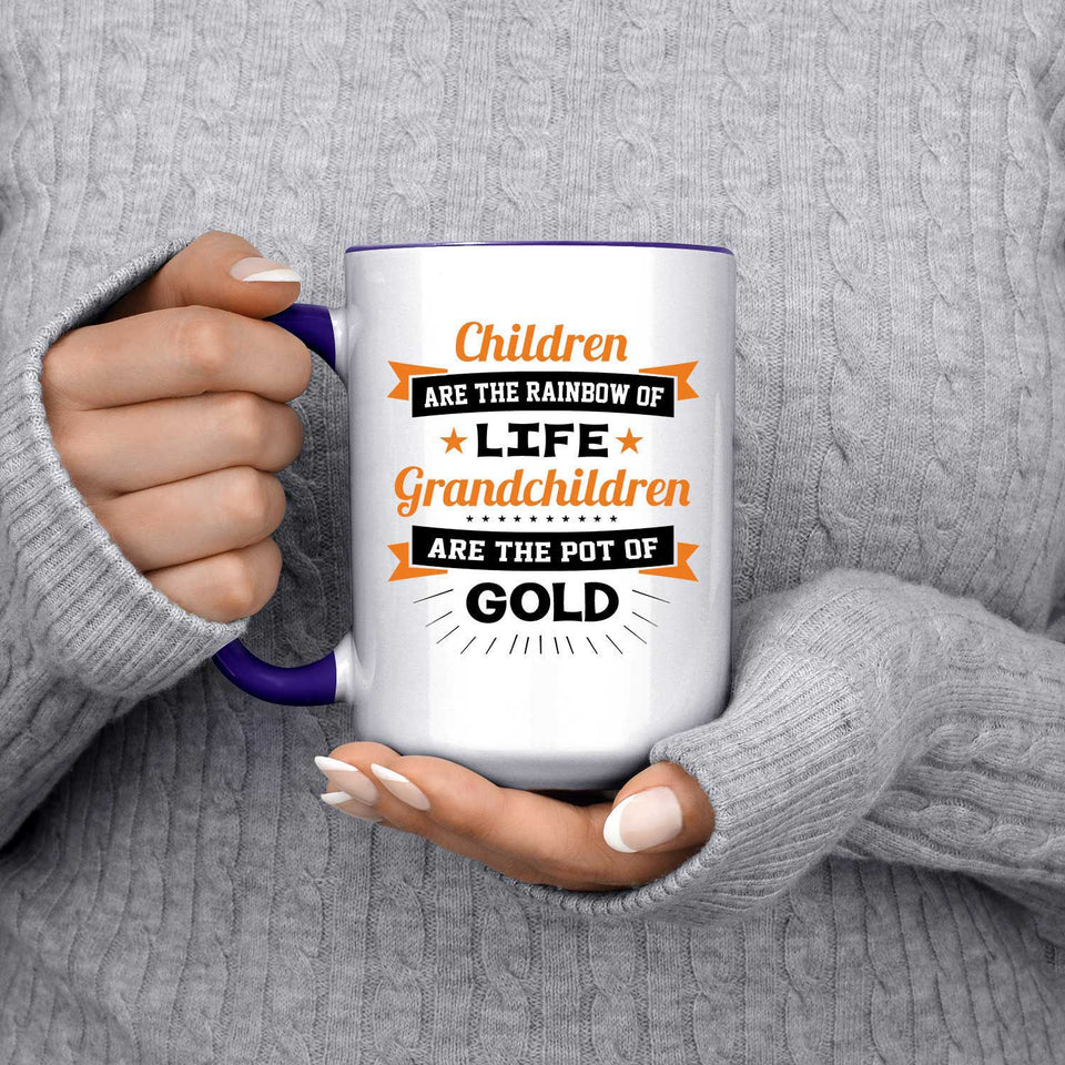 Children Are Rainbow Of Life, Grandchildren Are Pot Of Gold - 15oz Accent Mug Purple