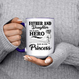 Father & Daughter, He is Her Hero, She is His Princess - 15oz Accent Mug Purple