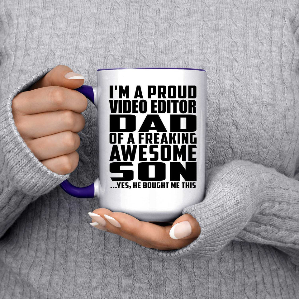Proud Video Editor Dad Of Awesome Son - 15oz Accent Mug Purple