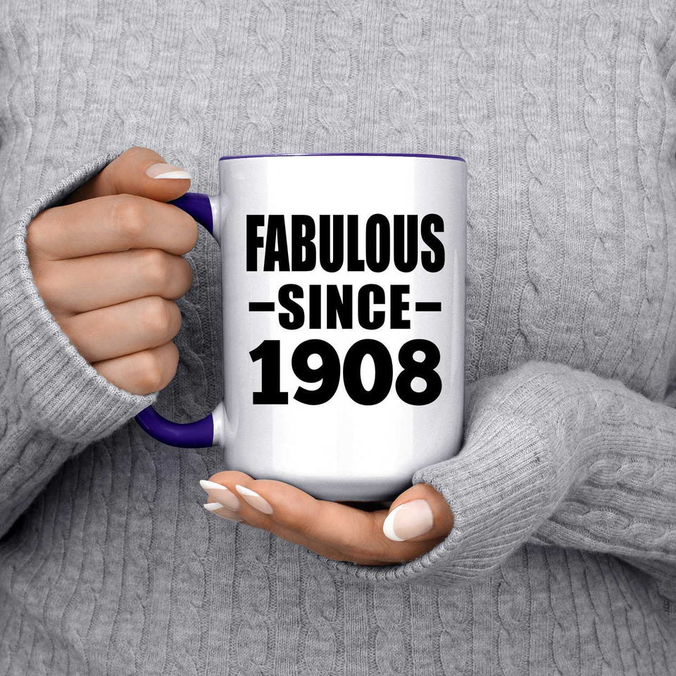 116th Birthday Fabulous Since 1908 - 15oz Accent Mug Purple