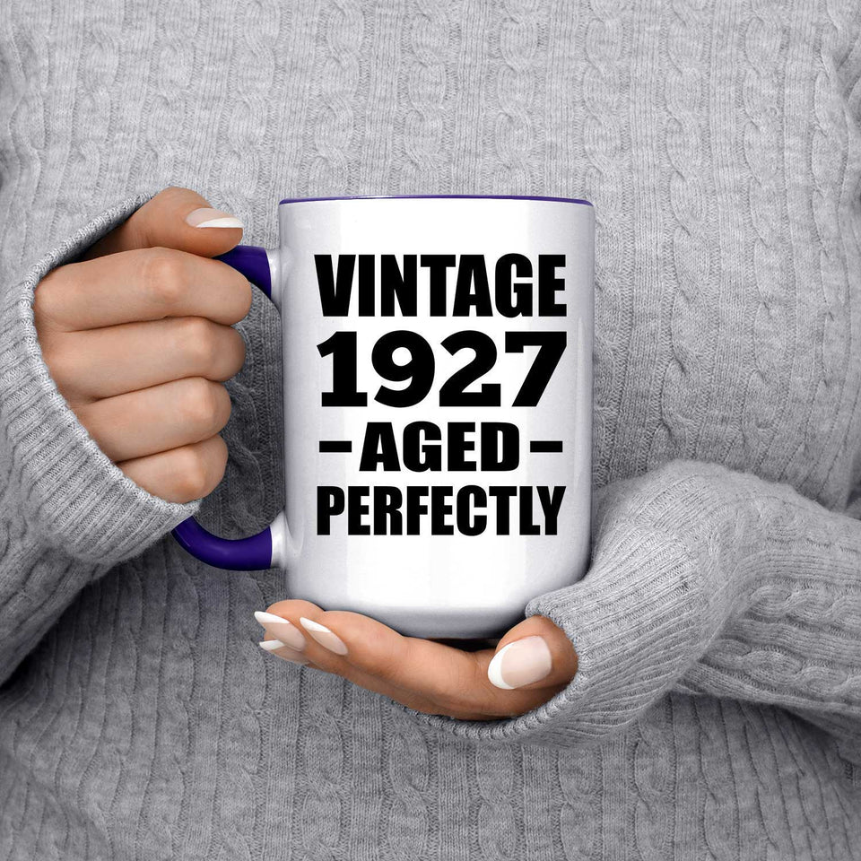 97th Birthday Vintage 1927 Aged Perfectly - 15oz Accent Mug Purple