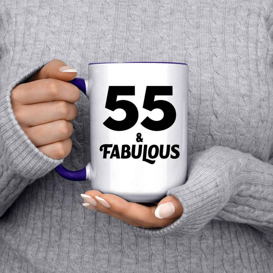 55th Birthday 55 & Fabulous - 15oz Accent Mug Purple