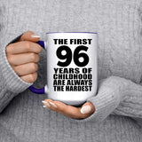 96th Birthday First 96 Years of Childhood Are The Hardest - 15oz Accent Mug Purple