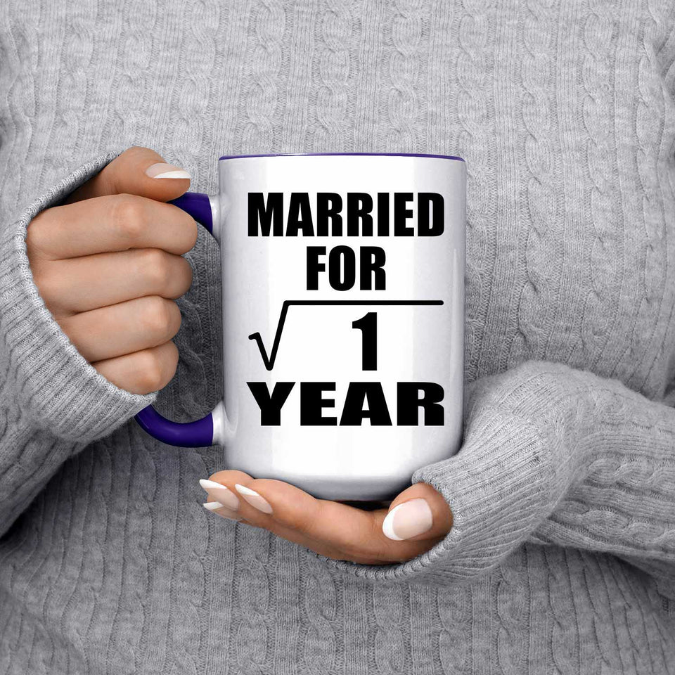 1st Anniversary Married For Square Root of 1 Year - 15oz Accent Mug Purple