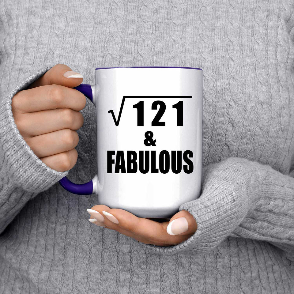11th Birthday Square Root of 121 & Fabulous - 15oz Accent Mug Purple