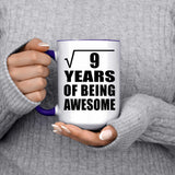 3rd Birthday Square Root of 9 Years of Being Awesome - 15oz Accent Mug Purple