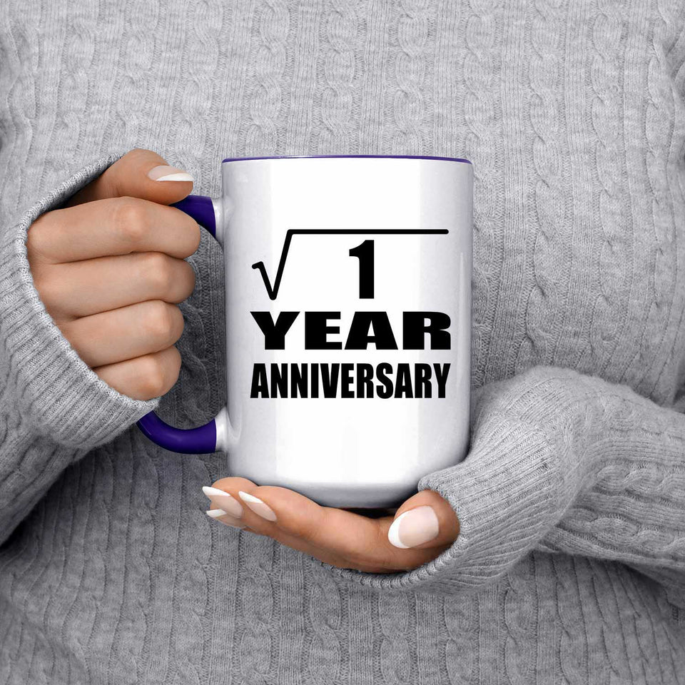 1st Anniversary Square Root of 1 Year Anniversary - 15oz Accent Mug Purple