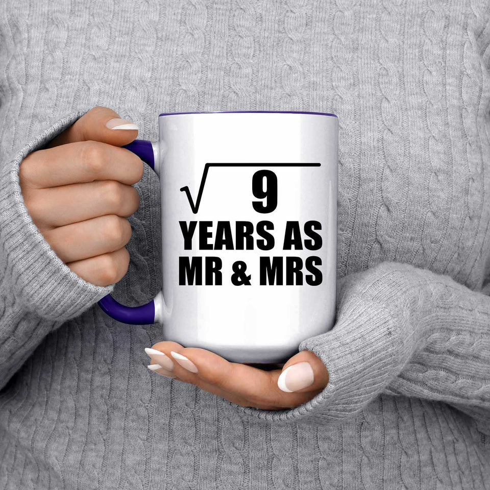3rd Anniversary Square Root of 9 Years As Mr & Mrs - 15oz Accent Mug Purple