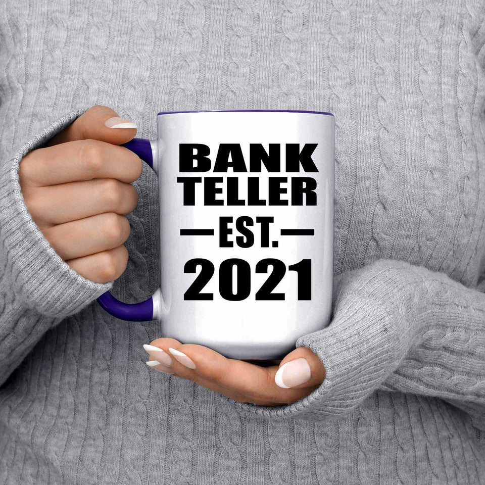 Bank Teller Established EST. 2021 - 15oz Accent Mug Purple