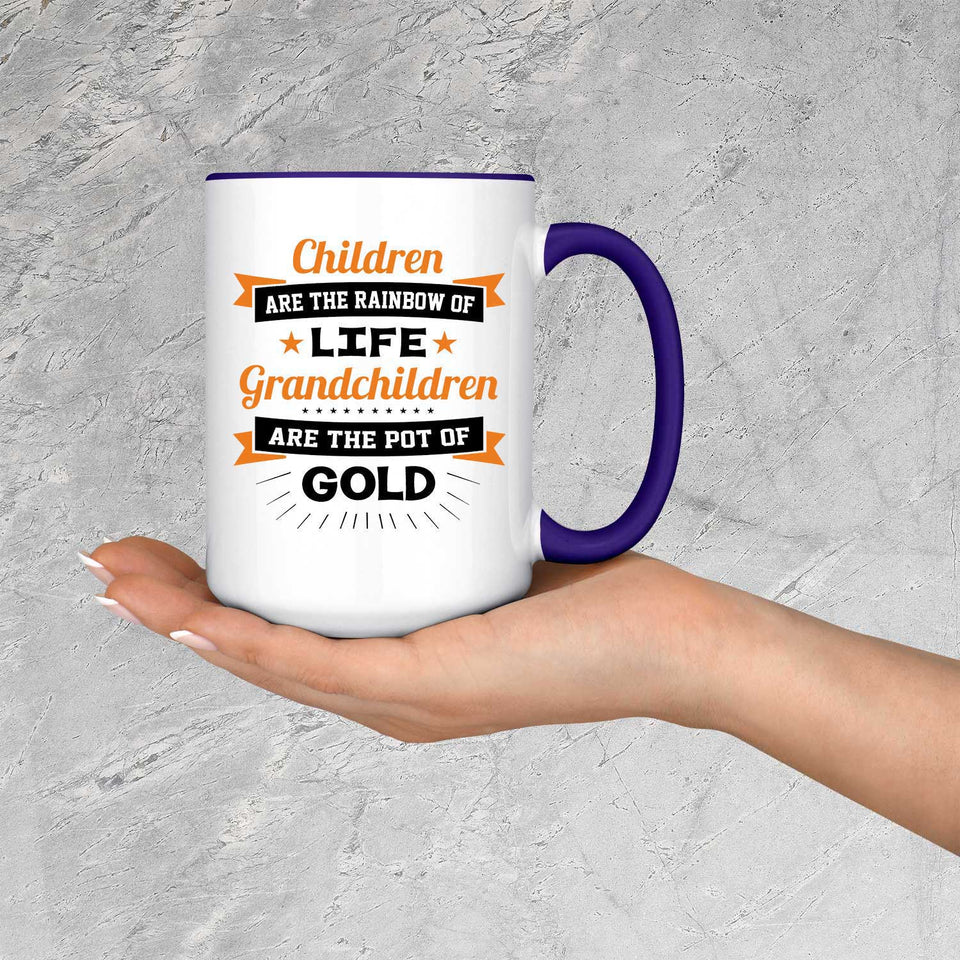 Children Are Rainbow Of Life, Grandchildren Are Pot Of Gold - 15oz Accent Mug Purple