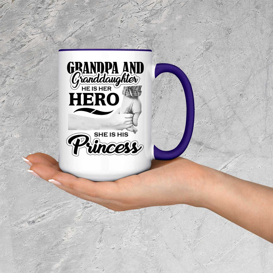 Grandpa & Granddaughter, He is Her Hero, She is His Princess - 15oz Accent Mug Purple