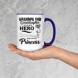 Grandpa & Granddaughter, He is Her Hero, She is His Princess - 15oz Accent Mug Purple