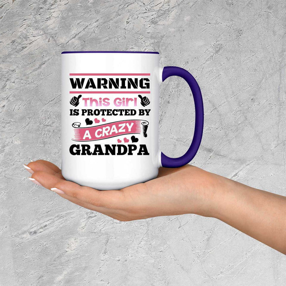 Warning This Girl Is Protected by A Crazy Grandpa - 15oz Accent Mug Purple