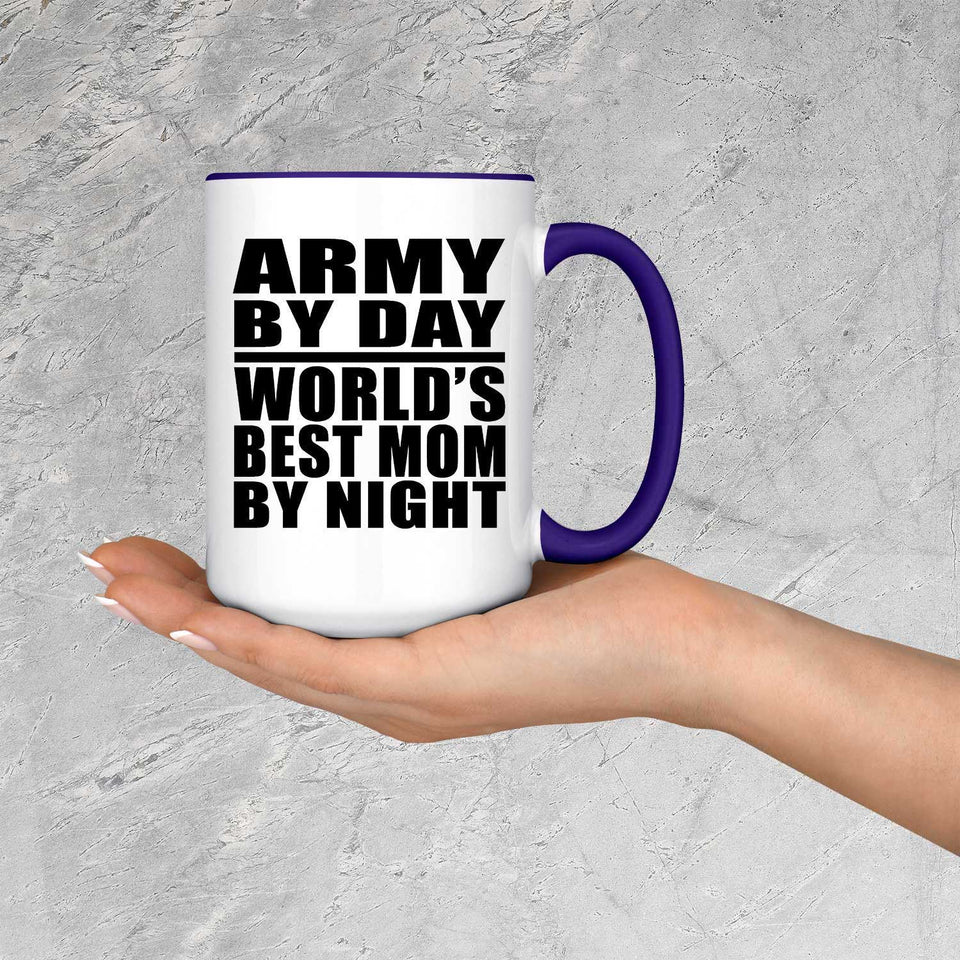 Army By Day World's Best Mom By Night - 15oz Accent Mug Purple