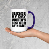 Judge By Day World's Best Mom By Night - 15oz Accent Mug Purple