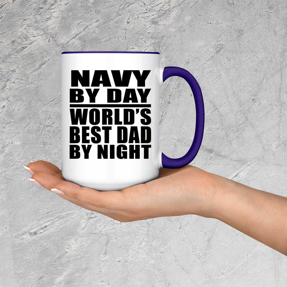 Navy By Day World's Best Dad By Night - 15oz Accent Mug Purple