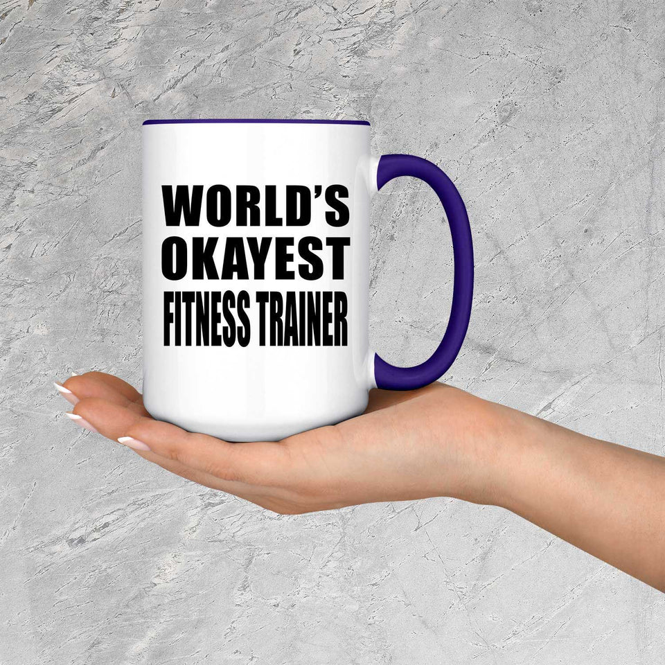 World's Okayest Fitness Trainer - 15oz Accent Mug Purple