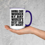 Animal Care Worker By Day World's Best Dad By Night - 15oz Accent Mug Purple