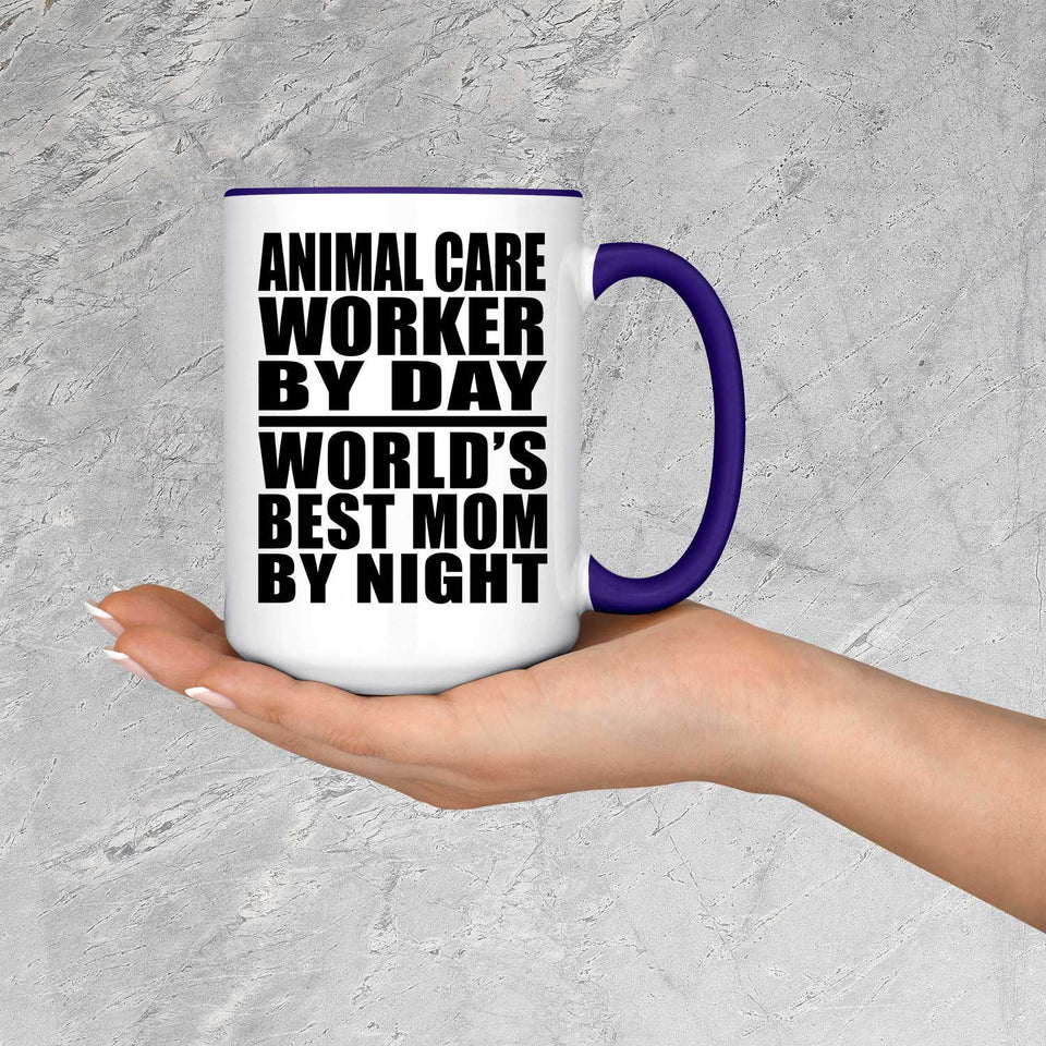 Animal Care Worker By Day World's Best Mom By Night - 15oz Accent Mug Purple