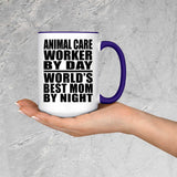 Animal Care Worker By Day World's Best Mom By Night - 15oz Accent Mug Purple