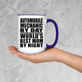 Automobile Mechanic By Day World's Best Mom By Night - 15oz Accent Mug Purple