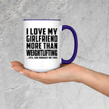 I Love My Girlfriend More Than Weightlifting - 15oz Accent Mug Purple
