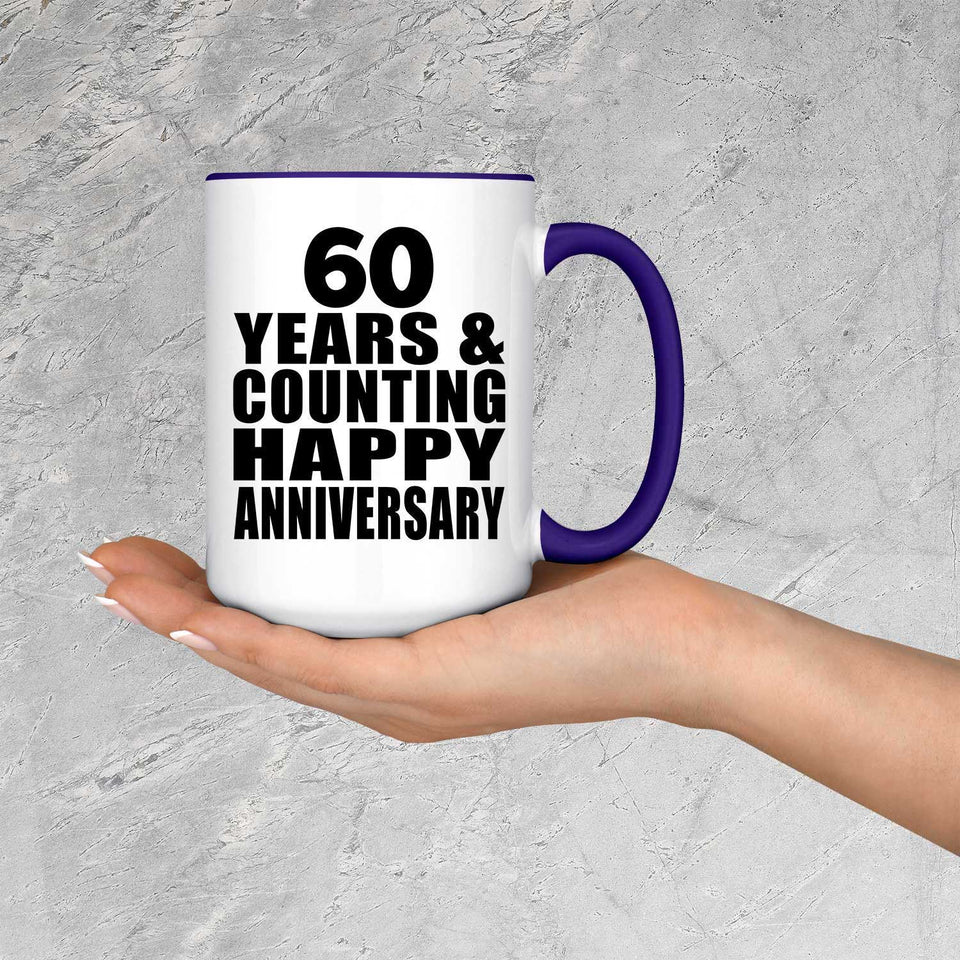 Happy 60th Anniversary 60 Years & Counting - 15oz Accent Mug Purple