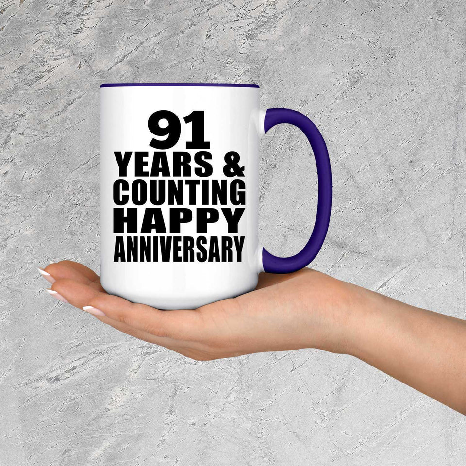 Happy 91st Anniversary 91 Years & Counting - 15oz Accent Mug Purple