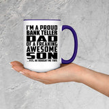 Proud Bank Teller Dad Of Awesome Son - 15oz Accent Mug Purple
