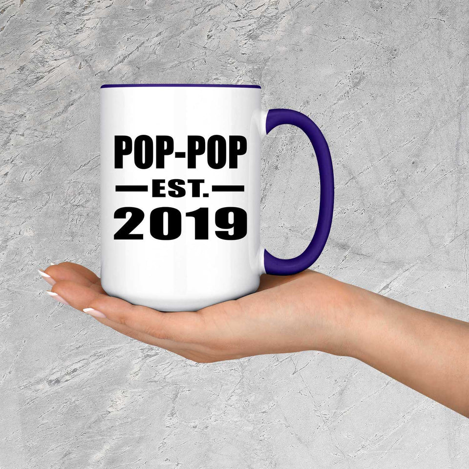 Pop-Pop Established EST. 2019 - 15oz Accent Mug Purple