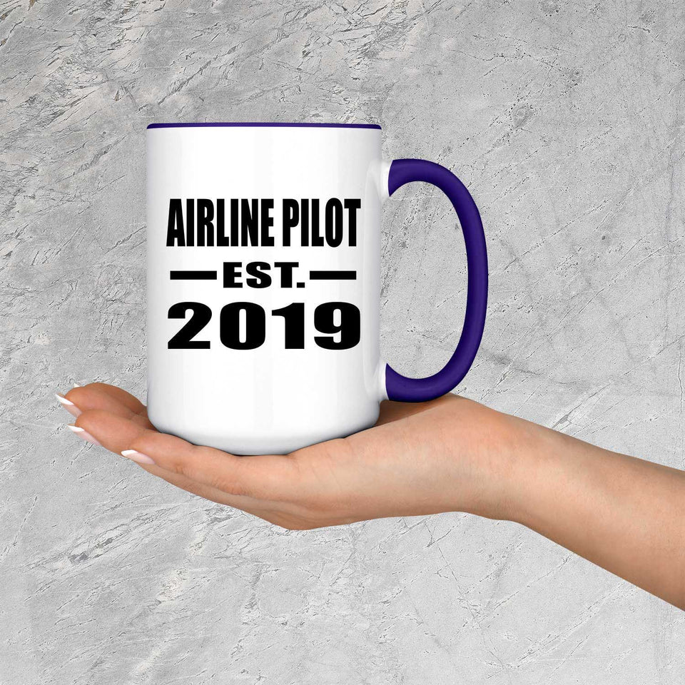 Airline Pilot Established EST. 2019 - 15oz Accent Mug Purple