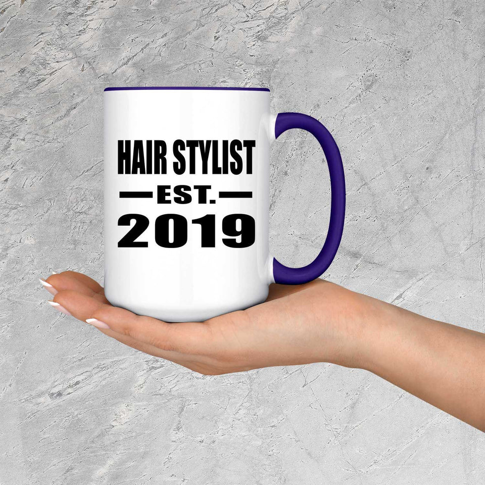 Hair Stylist Established EST. 2019 - 15oz Accent Mug Purple
