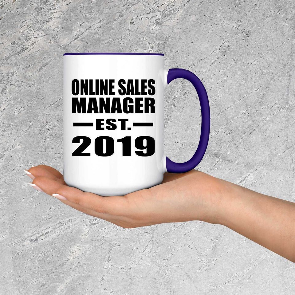 Online Sales Manager Established EST. 2019 - 15oz Accent Mug Purple