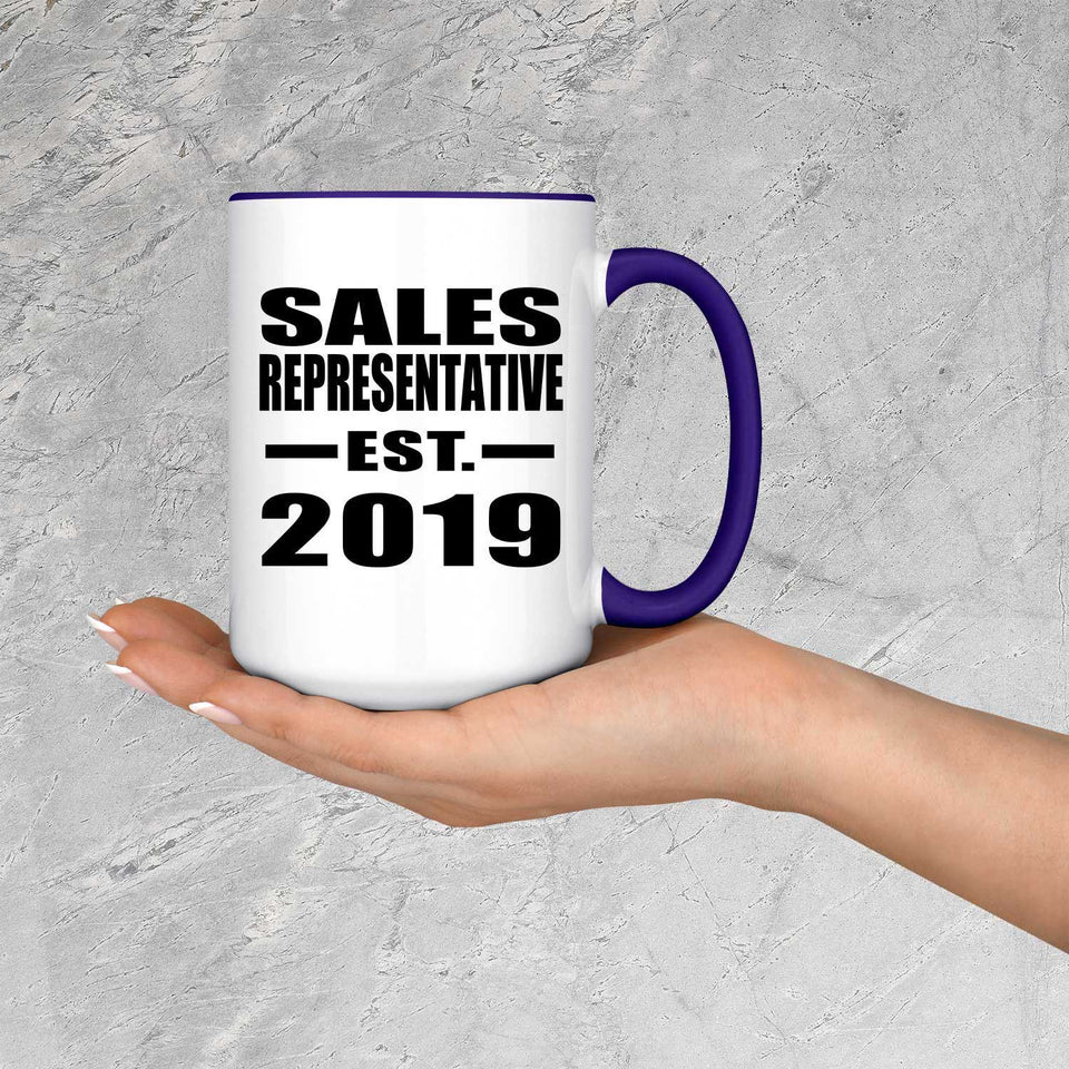 Sales Representative Established EST. 2019 - 15oz Accent Mug Purple