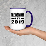 Tile Installer Established EST. 2019 - 15oz Accent Mug Purple