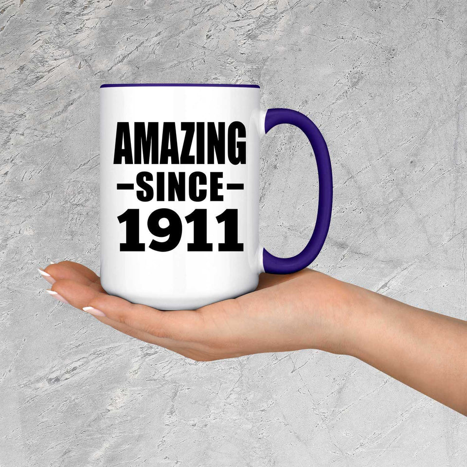 113th Birthday Amazing Since 1911 - 15oz Accent Mug Purple