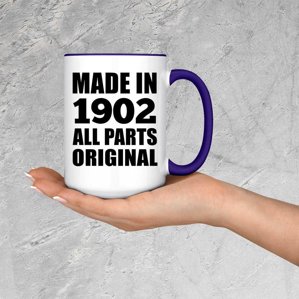 122nd Birthday Made in 1902 All Parts Original - 15oz Accent Mug Purple