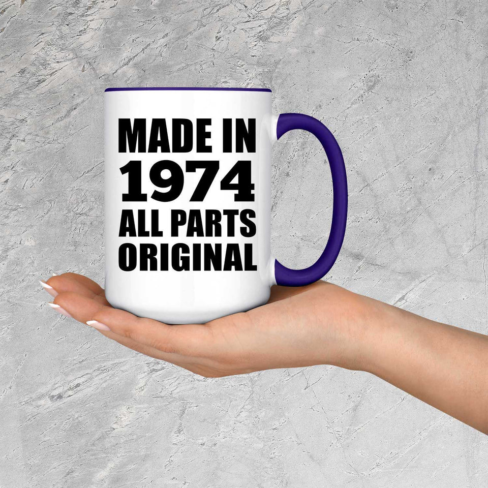 50th Birthday Made in 1974 All Parts Original - 15oz Accent Mug Purple