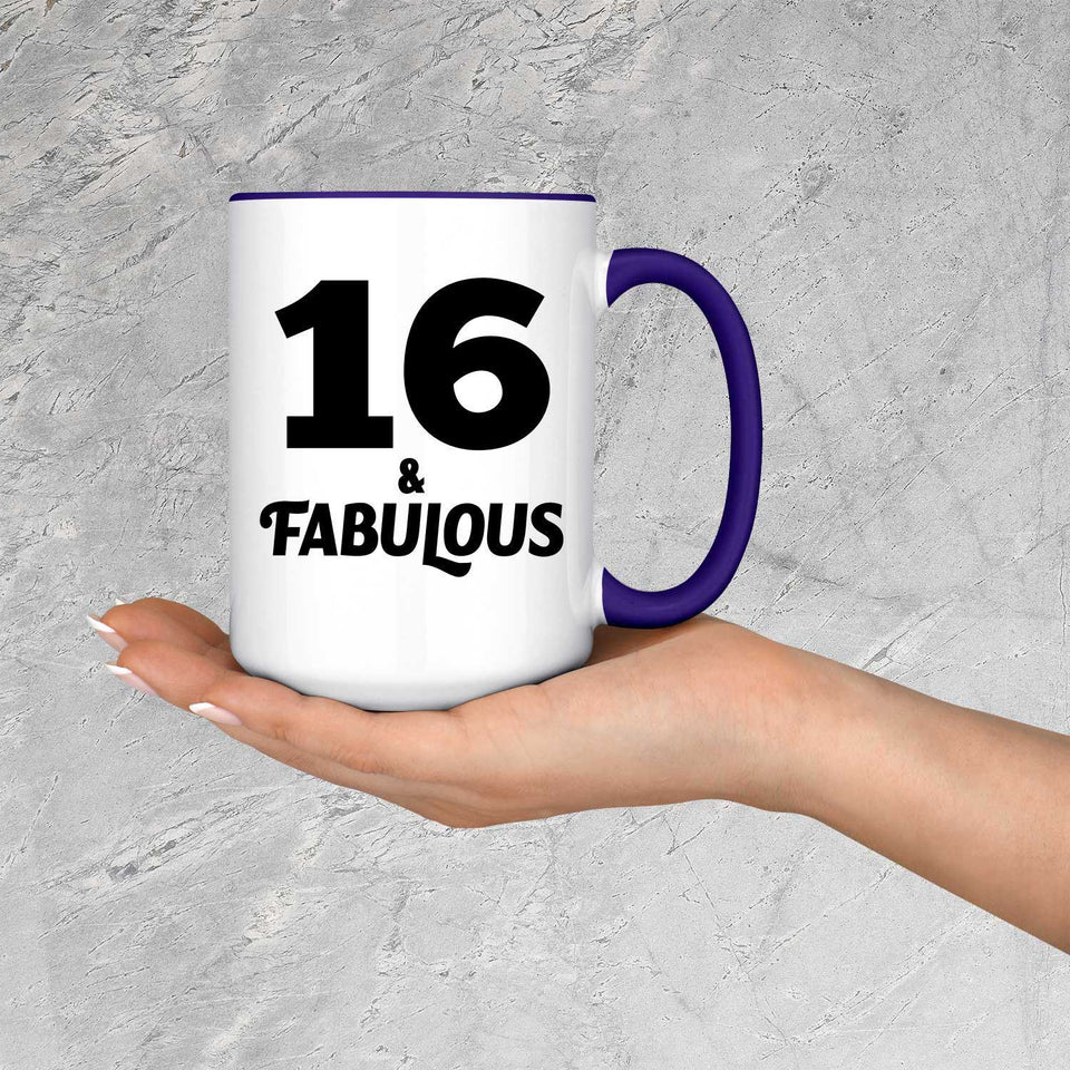 16th Birthday 16 & Fabulous - 15oz Accent Mug Purple