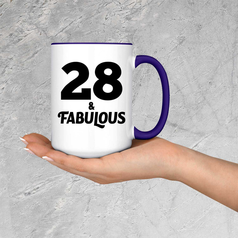 28th Birthday 28 & Fabulous - 15oz Accent Mug Purple