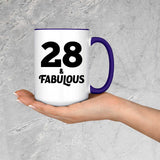 28th Birthday 28 & Fabulous - 15oz Accent Mug Purple